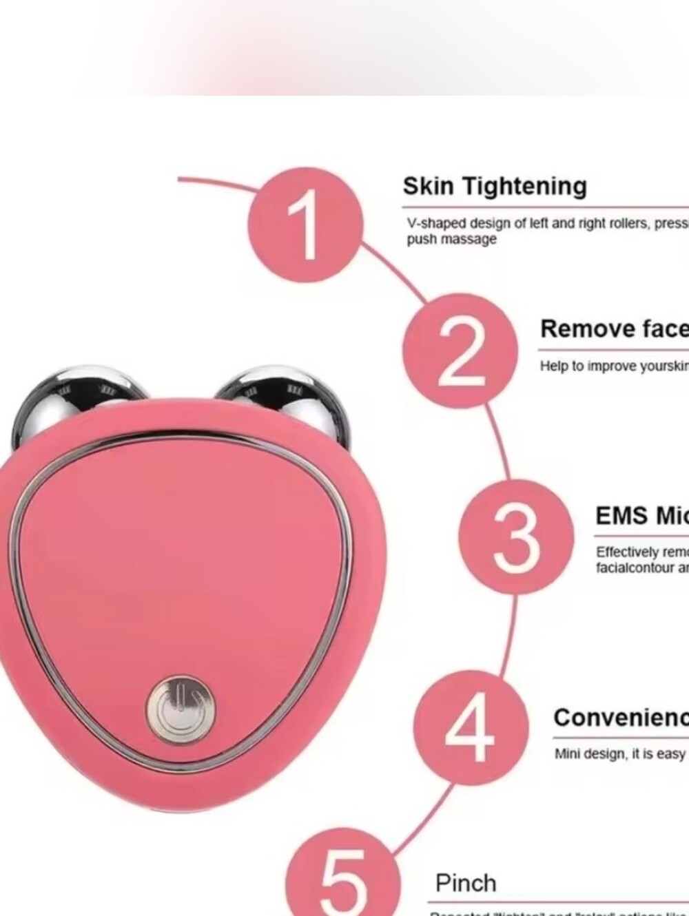 Pink Facial Roller EMS Microcurrent Massager